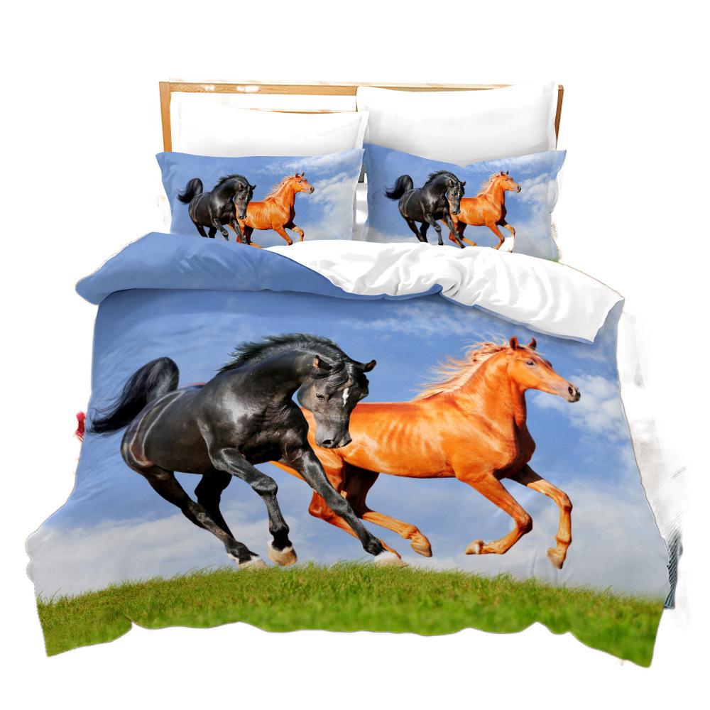 Animal Galloping Horse 3D Digital Printing Three-Piece Set, Home Textile Quilt Cover Pillowcase Two-Piece Set
