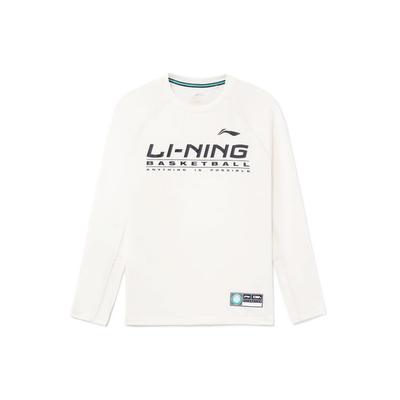 Li Ning CBA Sports Баскетбольная серия Футболка с длинным рукавом, пуловер с круглым вырезом, с принтом логотипа, мужская, топы, белая ATLR099-1