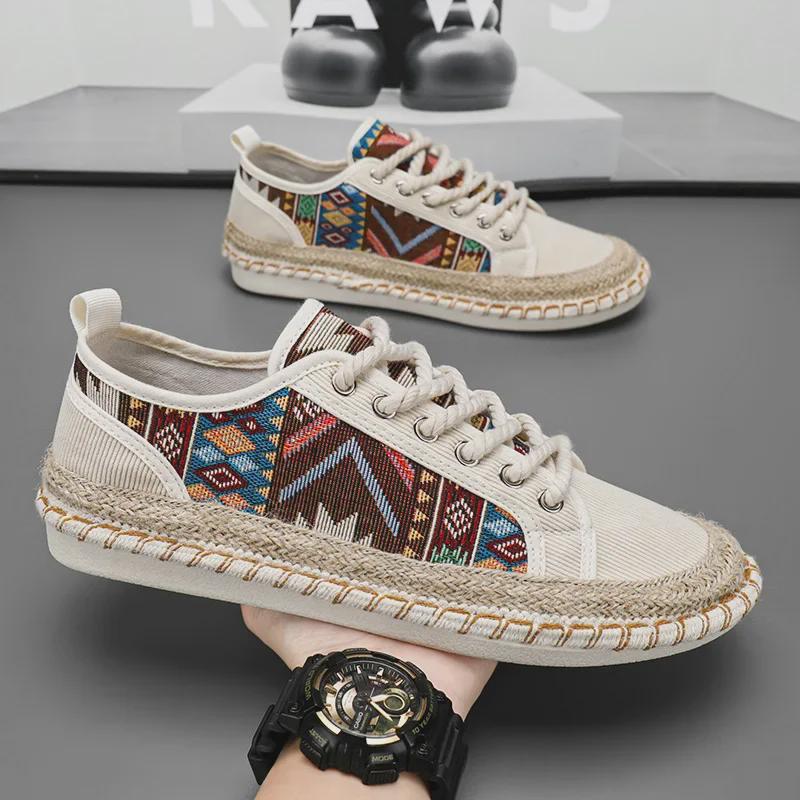 "2024 Men's Ethnic Style Breathable Summer Casual Cloth Shoes - Versatile, Trendy, Driving Footwear"