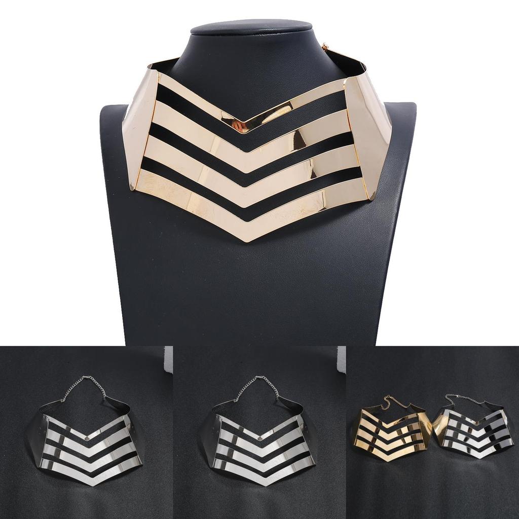 Fashionable V Shaped Hollow Design Women Metal Necklace Collar Choker For Fashion Enthusiasts