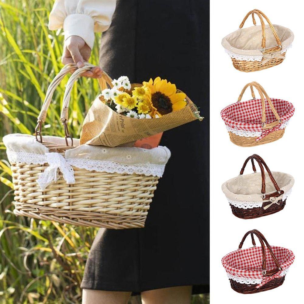 Weaving Design Wicker Woven Basket Multoclor Storage Basket Rustic Style Hand Basket Fruit