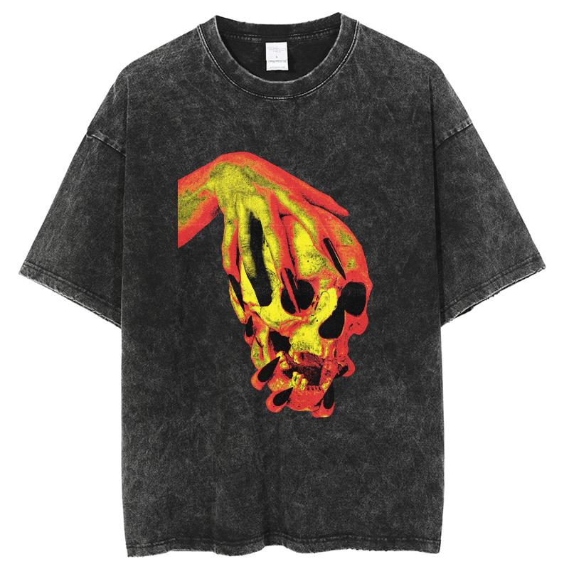 Уличный стиль футболка женская из вываренного денима с принтом черепа новая свободная с круглым вырезом и коротким рукавом студенческая вечеринка винтажный топ
