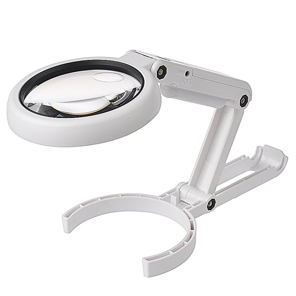 5X/10X Handheld Magnifier with LED Light and Stand USB Powered Illuminated Magnifying Glass for Electronics Repair Tool