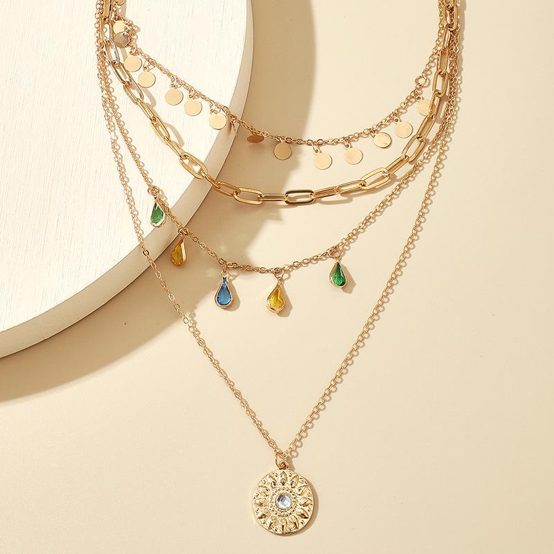 Vintage Blue Stone Beaded Chain Necklaces for Women Fashion Ethnic Multilayered Tassel Necklaces Friendship Jewelry Gift