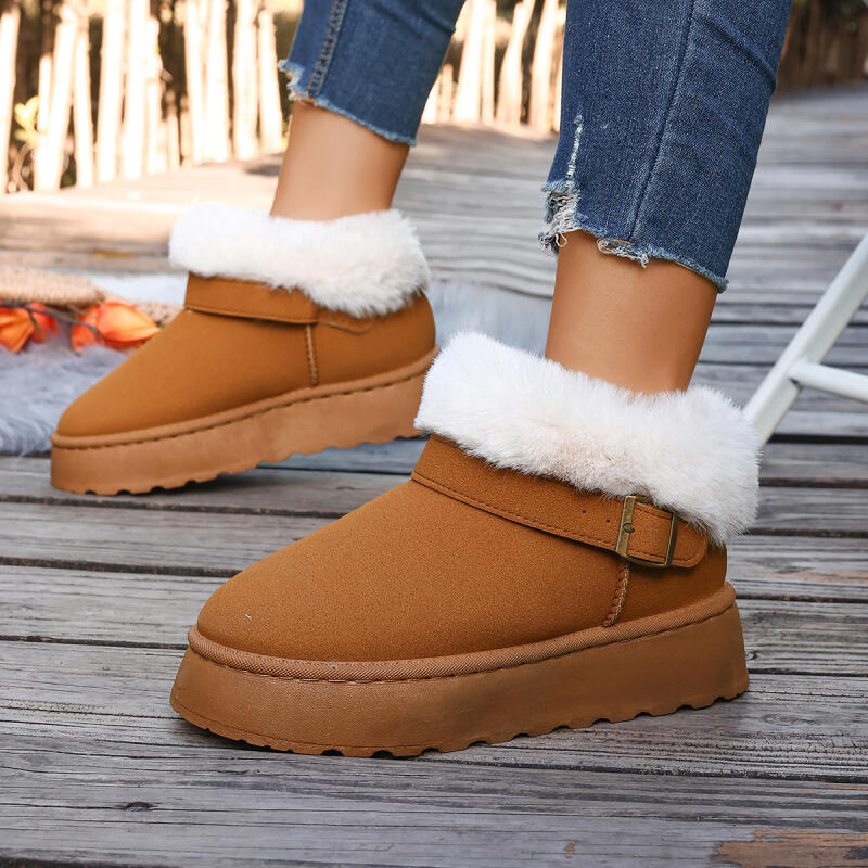 Fashion Casual Thick Bottom Women's Furry Snow Boots 2025 Winter Fluffy Fur Ankle Boots with Platform Classic Solid Shoes for Woman