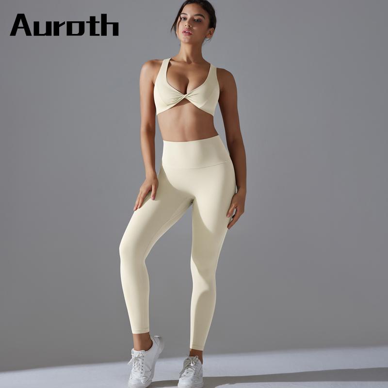 Auroth Женская спортивная одежда для йоги с открытой спиной и рукавами, жилет с высокой талией, спортивные леггинсы, комплект для фитнеса, одежда для тренировок в спортзале