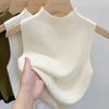 Половина высокого воротника Свободный вязаный жилет-бретелька Женские летние вязаные майки без рукавов Женские свободные базовые офисные женские повседневные майки 24108