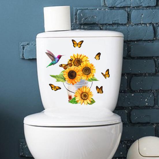 Sunflower Butterfly Toilet Sticker Removable Self-adhesive Waterproof PVC Living Room Bathroom Wall Art Floral