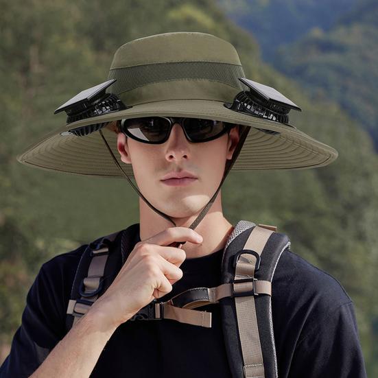Outdoor Hat with Dual Power Supply Fan Summer Wide Brim Sun Hat Cooling Fishing Hiking Sun Protection Hat