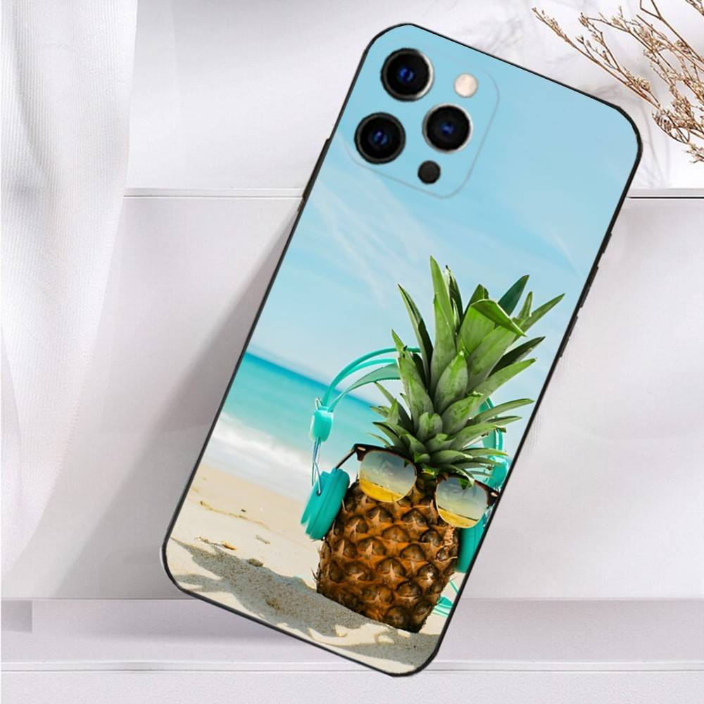 Cute Pineapple Fruit Art Case For iPhone 16,15,17,14,13,12,11 Plus,Pro Max,XS,X,XR,SE,Mini,8,7 Soft Silicone Black Cover