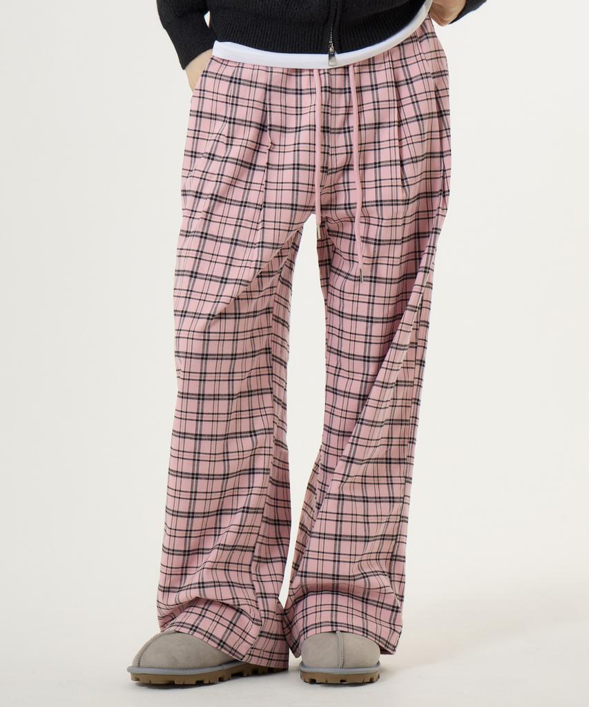 UNKNOWN PLANET Check Elastic Waist Pants Pink
