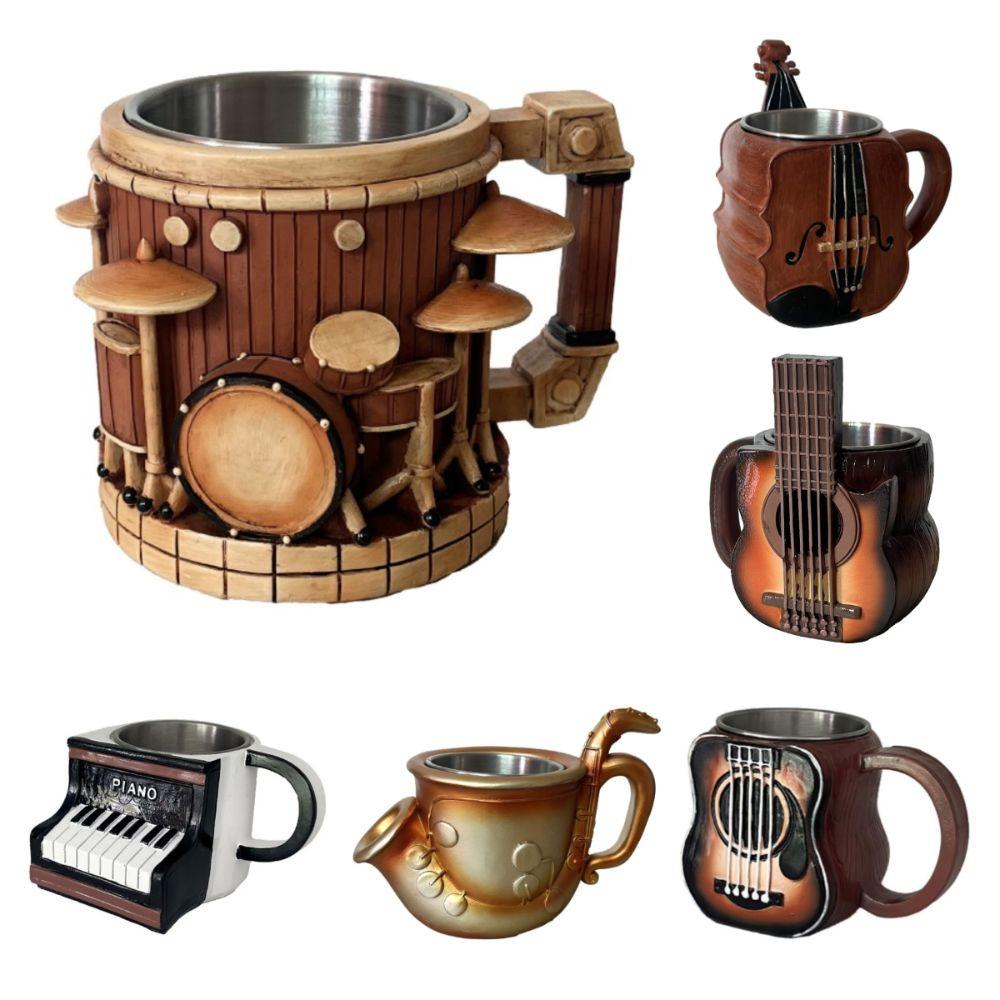 Кружка кофейная 'Музыкальный инструмент' из нержавеющей стали, дизайн скрипки, посуда для напитков, для любителей музыки