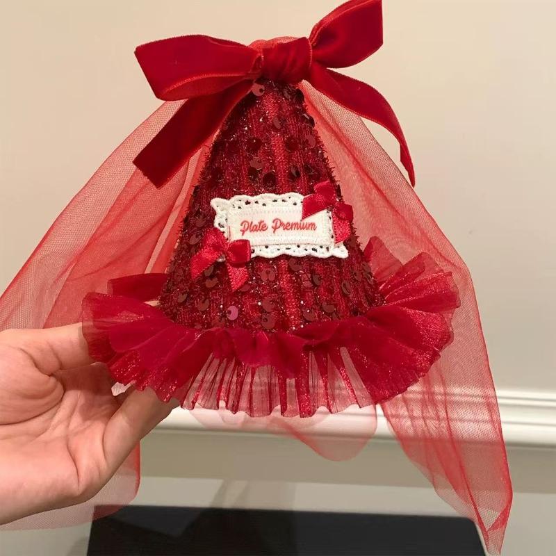 Милая сетчатая лента, бант, шляпка с пайетками, заколка для волос, заколка-утка в стиле «странная атмосфера», аксессуар для волос