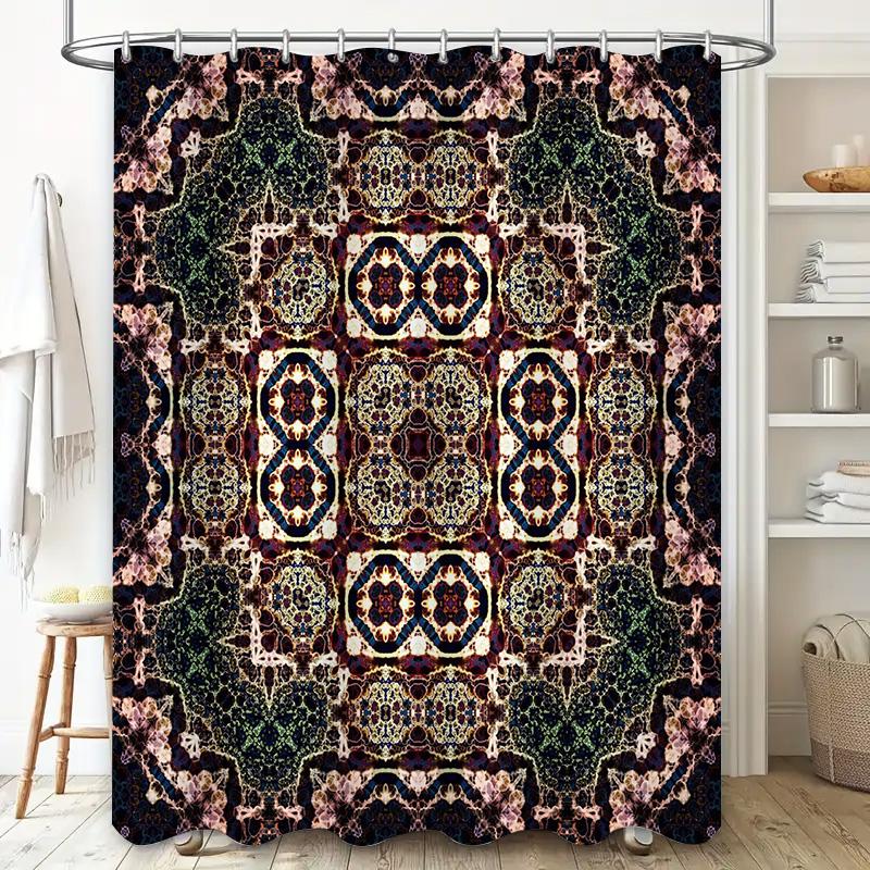 Luxury Floral Bathroom Shower Curtain Boho Decorative Waterproof Fabric 3D Printed Bath Mat Home Decoration in Multi Colors Size