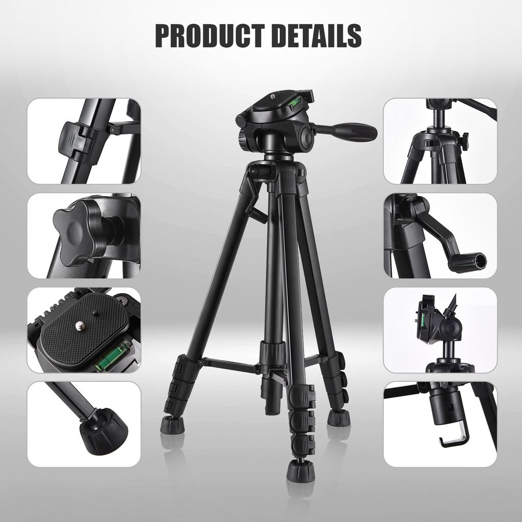 150cm/ 59in Portable Camera Tripod Stand Aluminum Alloy Photography Travel Tripod 3kg Load Capacity