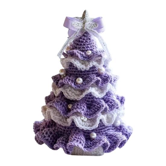 Handmade Crochet Christmas Tree DIY Crochet Christmas Tree Kit with Bow Faux Pearl Decor Holiday Craft Starter Set for Beginners