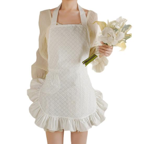 Женский кухонный фартук с карманами и капюшоном, хлопковый фартук с цветочной вышивкой, легкий дышащий фартук для готовки, кулинарный фартук в винтажном стиле с кружевными оборками
