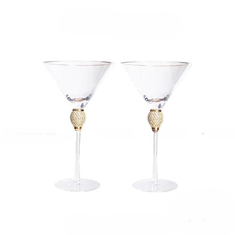 Luxury Crystal Wine Glasses Set - Diamond-Trimmed Gold Rim Stemware for Champagne, Cocktails & Elegant Home Bar Decor