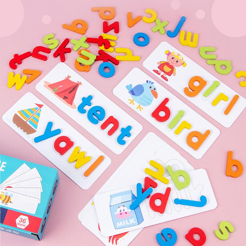 Wooden Spelling Game Children'S 26 English Letters Spelling Practice Early Education Cognitive Educational Toys