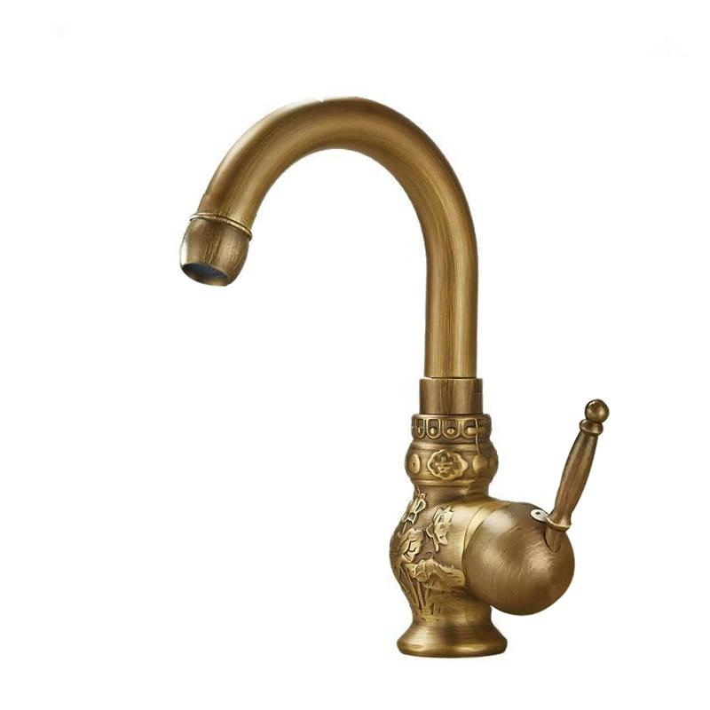 Antique Carved Bathroom Faucet Basin Faucets Brass Hot & Cold Bathroom Sink Faucet Deck Mounted Lavotory Faucet Mixer Water Tap