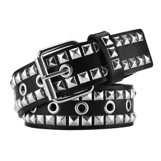 Ремень с заклепками в стиле панк-рок Ремень с заклепками Ремень с люверсами Квадратные заклепки Пирамидальные металлические вставки Регулируемые ремни Ремень из искусственной кожи