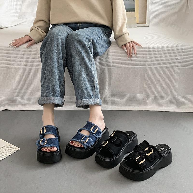 Модные летние женские шлепанцы, балетки на платформе с пряжкой, ковбойские, новая тенденция, сандалии 2025, дизайнерские, с ремешком на пятке, повседневные, женские шлепанцы, сандалии