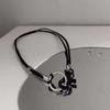 Metal Texture Leather Rope Necklace Korean Style Necklace Black Rope Necklace Female Necklace