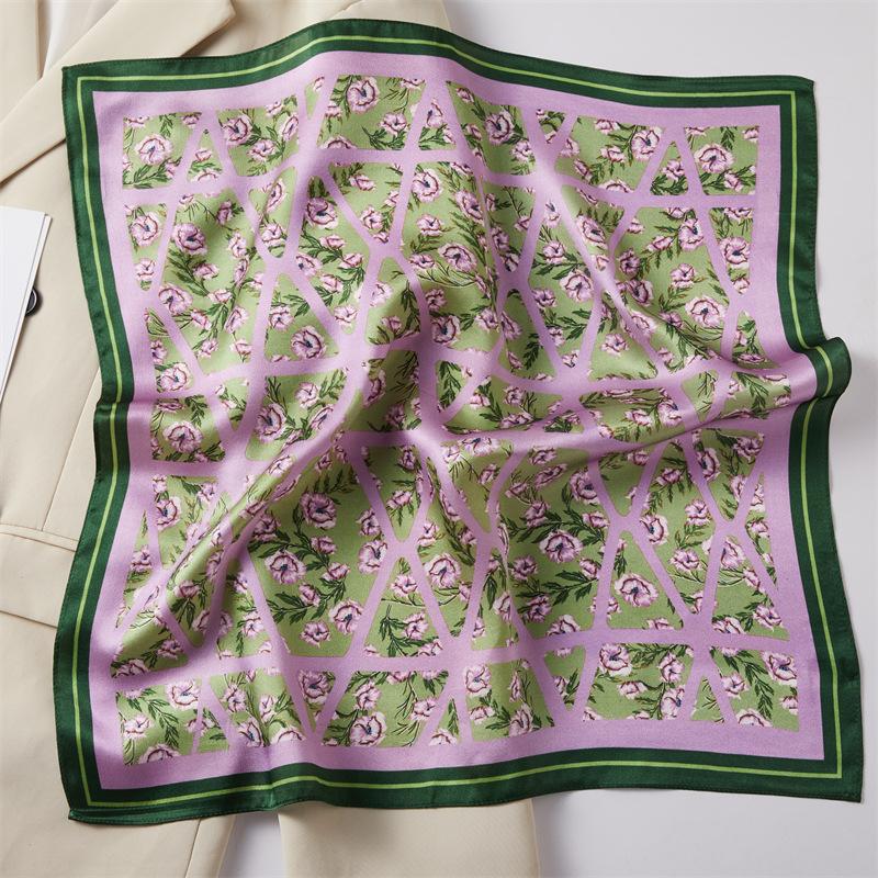 Silk scarf female small fresh pastoral forest plant printed small square scarf to make printed mulberry silk scarf