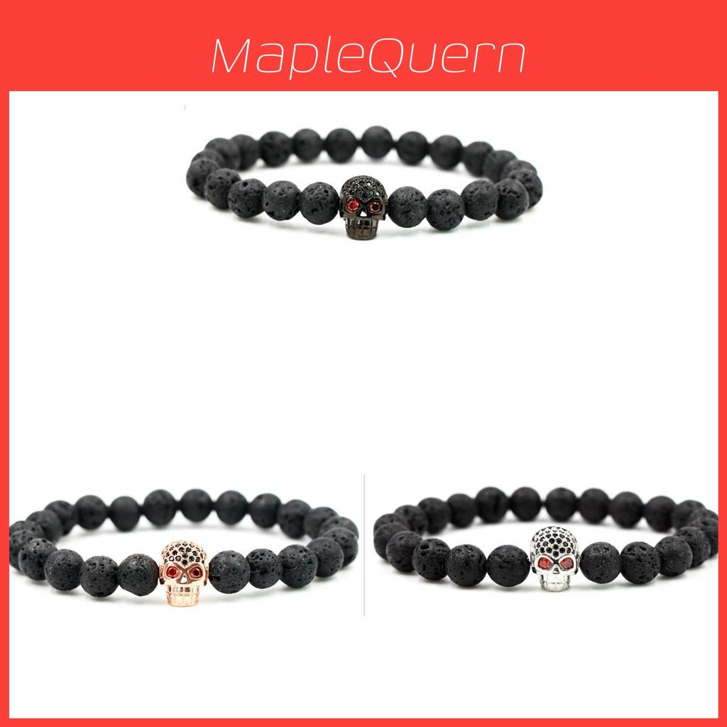 Geometric Lava Rock Beaded Bracelet With Micro Set Zircon Skull Design For Men Women Gift