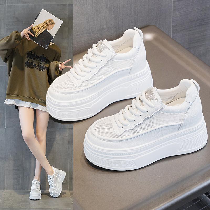33 Small Size Lace-up Inner Height Increase Casual New Thick-soled Wedge Heel Leather Small Wedge Heel Shows High White Shoes Women