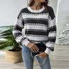 Women's Clashing Patchwork Stripe Colour Block Pullover Sweater Bottom Sweater