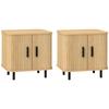 Set of 2 Nordic Style Bedside Tables with 2-Level Shelf, in Wood and Steel, 48x40x48 cm, Black and Oak