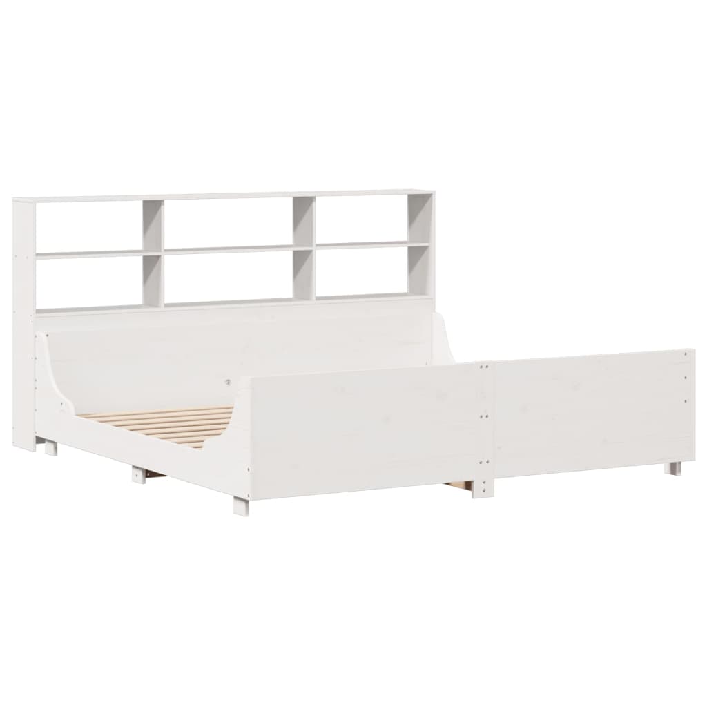 Solid Wood Bed with Shelf Without Mattress White 180 x 200 cm