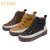 Women Suitable for Spring, Autumn and Winter Shoes Flat Genuine Leather Color Matching Front Tie Ladies Single Boots Trend Girl Student Shoes