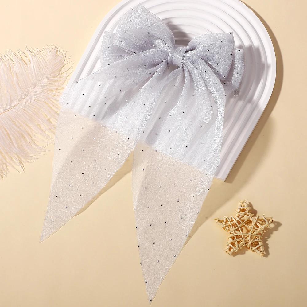 RAINBOW BOWS 1PCS Elegant Large Bow Ribbon Hair Clip Women Simple Satin Spring Clip Ponytail Bow Hairpin Girls Hair Accessories