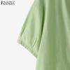 ZANZEA Женская свободная повседневная однотонная блузка с круглым вырезом и коротким рукавом