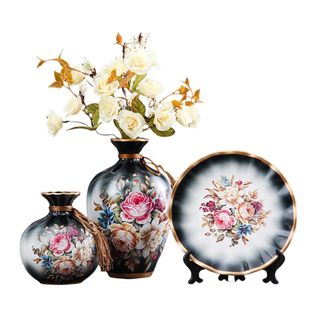 3Pcs Ceramic Vases Stylish Ornaments Wedding Decorations Lightweight Flower Arrangement Display for Bedroom Cabinet Balcony