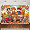 2D plane, 1 scene of children playing joyfully under a harvest red truck, suitable for family parties, weddings, and bir