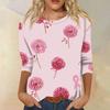Женская модная повседневная блузка с рукавами 7/8, принтом, свободного кроя, с круглым вырезом