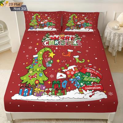 Набор простыней без резинки с абстрактным красным принтом «Рождественская елка» из 3 предметов, несколько размеров, покрывало для кровати, спальное белье для спальни, праздничное украшение