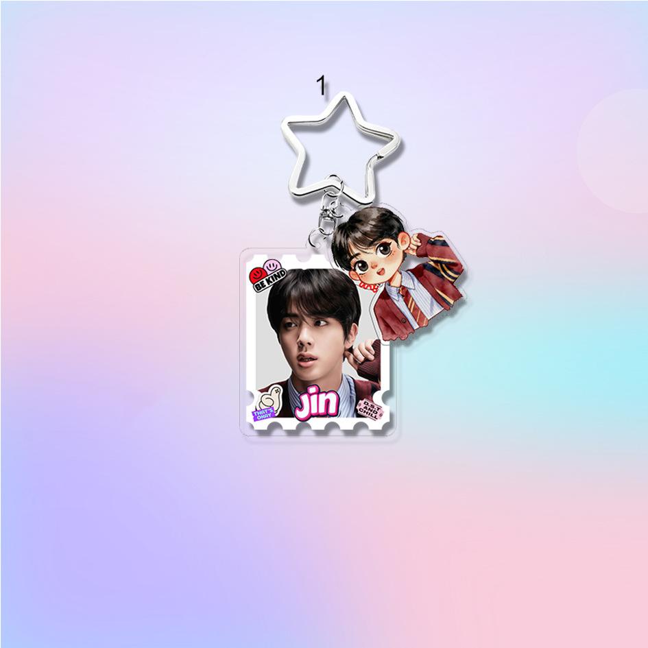 Акриловый брелок BTS, Bangtan Boys, Реальное фото + Мультяшная фигурка, Двойной брелок со звездочкой, K-pop, Фанаты ARMY, Шарм для сумки