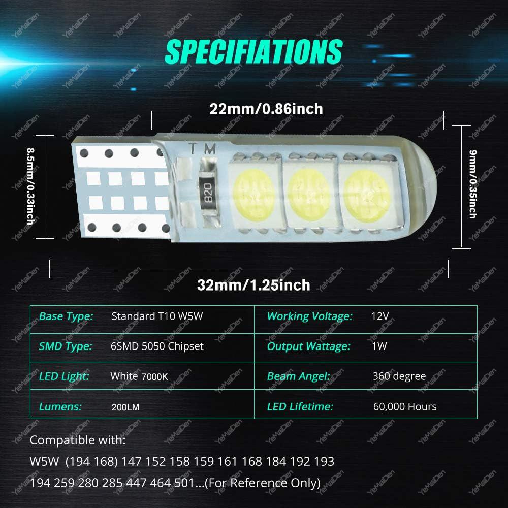 10/20/30/50 ШТ. Светодиодные лампы T10 W5W 12V 5050-6SMD 7000K Белый Автомобильные Багажник Боковые Габаритные Номера Сигнальные Фонари Силиконовые Водонепроницаемые Купольные Фонари 6