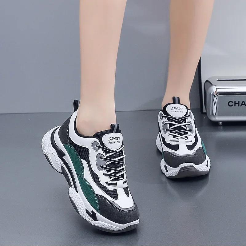 Женская повседневная спортивная обувь, женские кроссовки с дышащей сеткой на платформе, вулканизированная обувь на шнуровке, женские повседневные кроссовки для бега