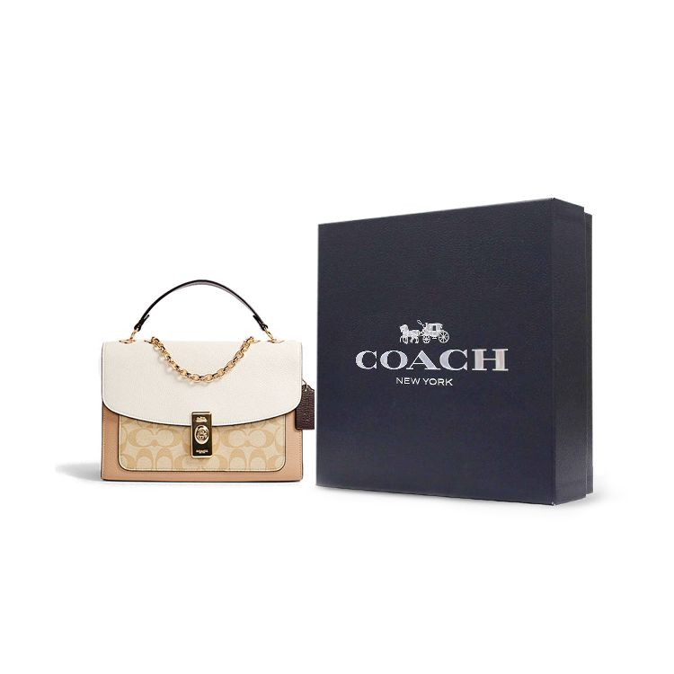 Coach Lane 26 Monogram Color Block Canvas And Leather Flap Chain Shoulder Bag Women Shoulder Bag C2174-IMOT4
