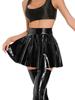 Sexy Women Oil Glossy Shiny Flared Pleated Skirt Wetlook Latex Pu Faux Leather Ruffled Mini Skirt Club Stage Wear Dance Wear