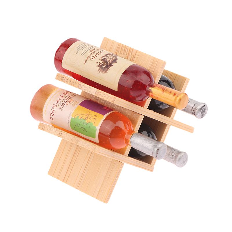 Аксессуары для кукольного домика Миниатюрный деревянный держатель для винной бутылки Мини-витрина Модель Игрушка для украшения кукольного домика