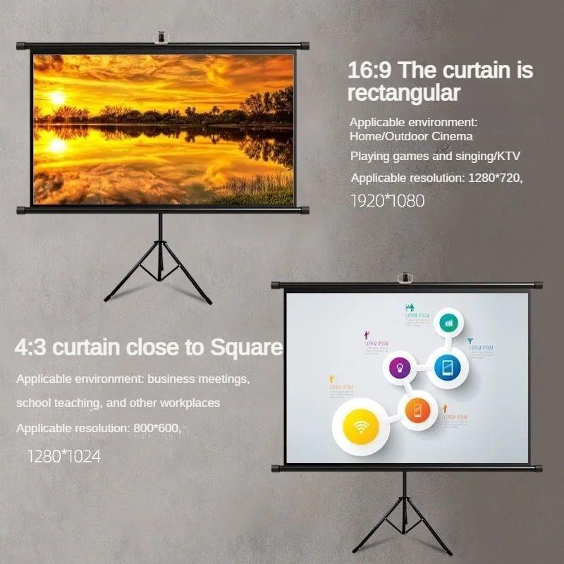 60/72/84 Inches Projection Screen Entertainment Projector Curtain HD Mobile Portable Tripod Screen