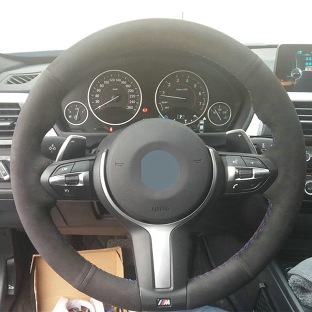Black Suede Leather Car Steering Wheel Cover For BMW F87 M2 F80 M3 F82 M4 M5 F12 F13 M6 F85 X5 M F86 F33 X6 M F30 M