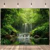 2D planar banner, 1 piece of lush green forest waterfall scenery background fabric - dreamy photography background