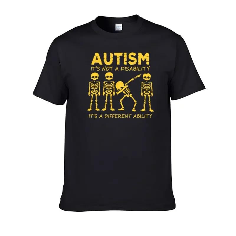 New Summer Arrival UnisexS Fashion Skeleton Autism Its Not A Disability Its A Different Ability Unisex Short Sleeve Cotton TShirt